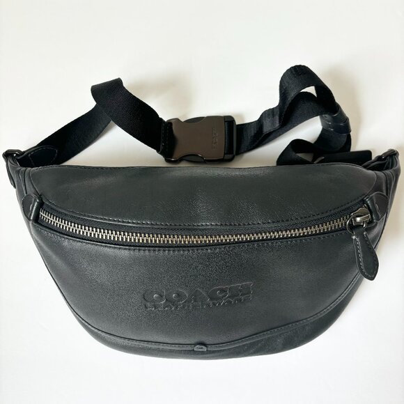 Coach NWT black leather fanny pack/sling bag - Picture 1 of 8